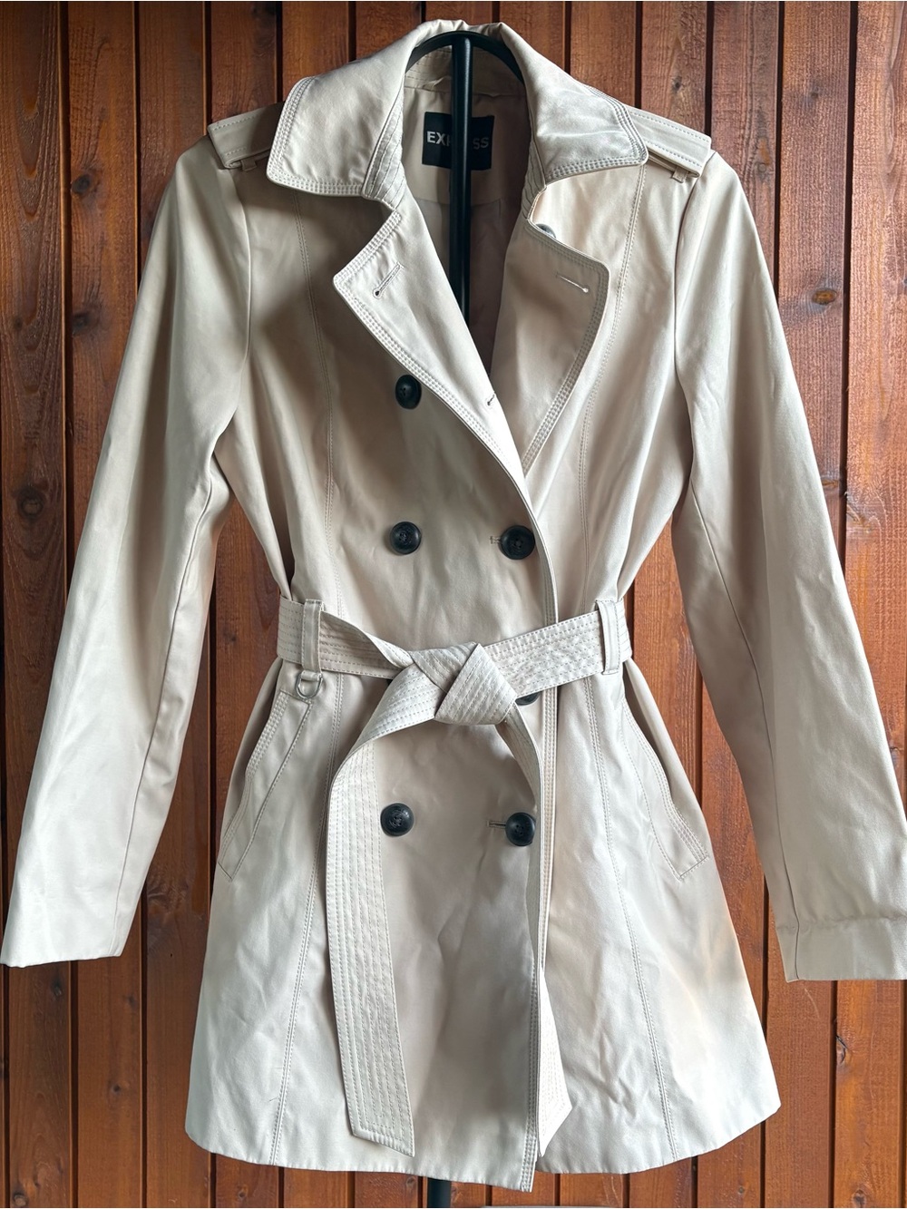 Classic Double-Breasted Belted Trench Coat by Express